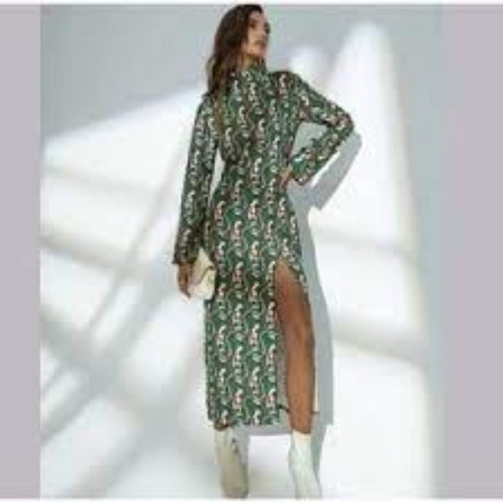 ZARA Paisley Print High Neck Long Sleeve Blogger Fave Front Slit Midi Dress, XS